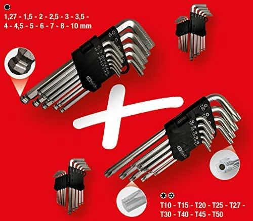 L-raktų šešiakampių ir Torx komplektas, 22 vnt., KS Tools