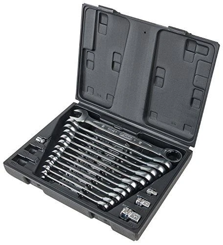 Kombinuotų terkšlinių raktų komplektas su adapteriais 16vnt, KS Tools
