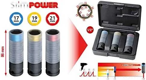 3 dalių ilgų smūginių 1/2" galvučių rinkinys KS TOOLS SlimPower