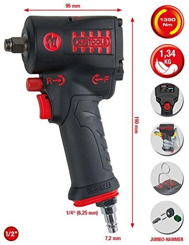 Pneumatinis smūginis veržliasukis 1/2" miniMONSTER, 1 390 Nm, KS Tools