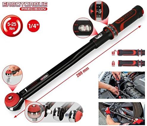 Dinamometrinis raktas su terkšle ERGOTORQUEprecision 1/4" 5-25Nm, KS Tools