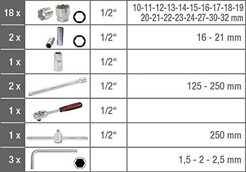 Raktų, terkšlių ir galvučių rinkinys KS TOOLS 1/4"+3/8"+1/2", 216 dalių