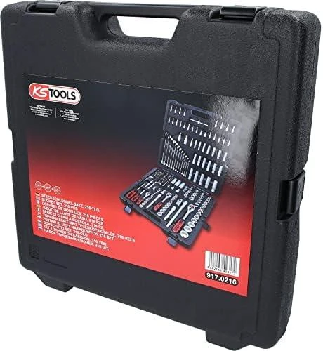 Raktų, terkšlių ir galvučių rinkinys KS TOOLS 1/4"+3/8"+1/2", 216 dalių