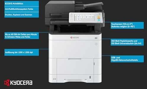 Kyocera ECOSYS MA4000cix Spausdintuvas lazerinis spalvotas MFP A4 40 ppm Tinklinis LAN USB