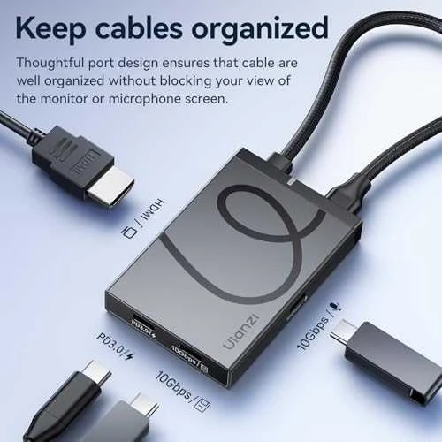 Ulanzi H1 USB-C hubas su kabelių valdymo diagrama