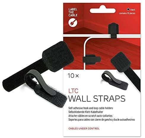 LABEL THE CABLE Wall Velcro Cable Holder 10-piece Set - juodos spalvos