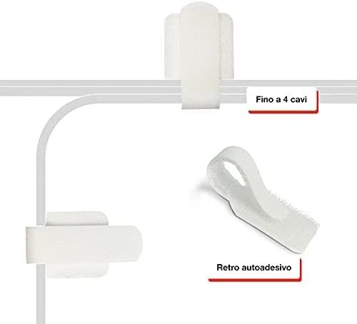 RAM LABEL THE CABLE PRO sieninis kabelių laikiklis su lipnia juosta, 50 dalių rinkinys – baltos spalvos