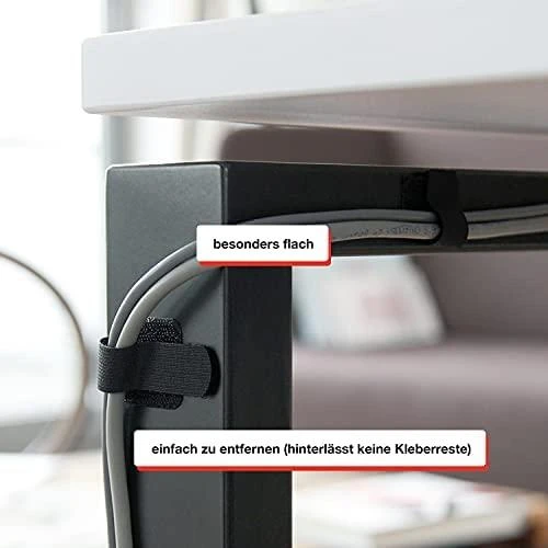 LABEL THE CABLE Wall Velcro Cable Holder 10-piece Set - juodos spalvos