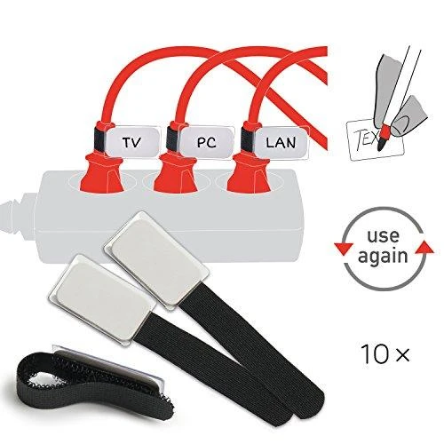 LABEL THE CABLE Mini Velcro Ties 10-piece Set - juodos spalvos