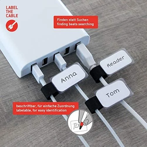 LABEL THE CABLE Mini Velcro Ties 10-piece Set - juodos spalvos