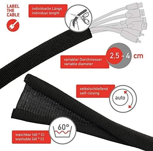 LABEL THE CABLE Cable sleeve 2m – juodos spalvos