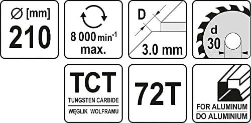 YATO diskinis pjūklas, skirtas ALUMINIUI 210x30mm 72 dantu 6093