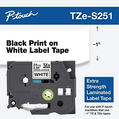 Brother | TZe-S251 Strong Adhesive Laminated Tape | Juodas on Baltas | TZe | 8 m | 2.4 cm