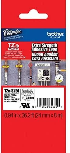 Brother | TZe-S251 Strong Adhesive Laminated Tape | Juodas on Baltas | TZe | 8 m | 2.4 cm