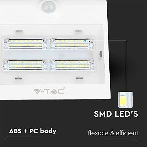 Sieninis šviestuvas V-tac 3W LED sieninis lauko šviestuvas, juodos/baltos sp. korpusu, 3000/4000K, su saulės baterija ir judesio davikliu