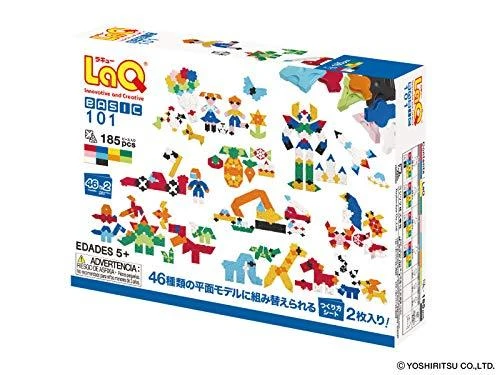 Japoniškas edukacinis konstruktorius LaQ "Basic 101" (185 detalės, 46 schemos, 10 spalvų)
