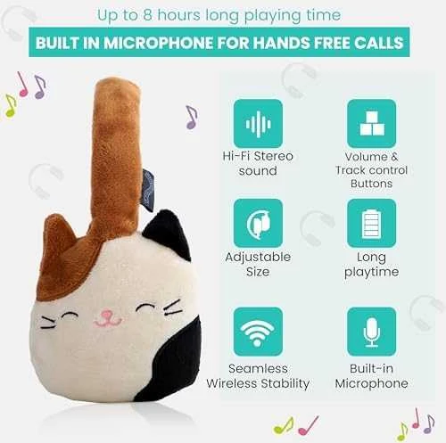 „Squishmallows“ pliušinės „Bluetooth“ ausinės su kamera