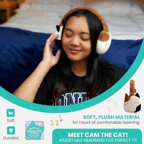 „Squishmallows“ pliušinės „Bluetooth“ ausinės su kamera