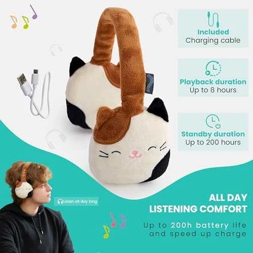 „Squishmallows“ pliušinės „Bluetooth“ ausinės su kamera