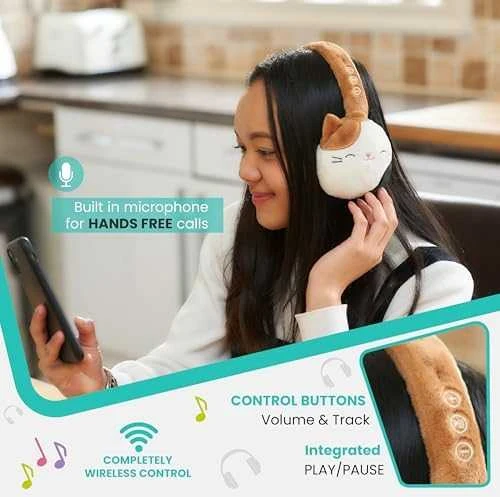 „Squishmallows“ pliušinės „Bluetooth“ ausinės su kamera