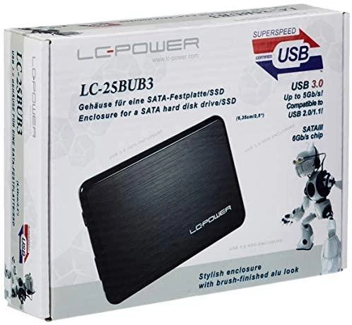 6 cm SATA USB3 LC-Power Alu juoda