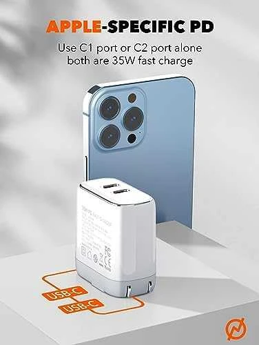 MFi sieninis įkroviklis LDNIO A2528M, 2xUSB-C, USB-C iki Lightning 35W