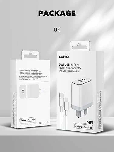 MFi sieninis įkroviklis LDNIO A2528M, 2xUSB-C, USB-C iki Lightning 35W