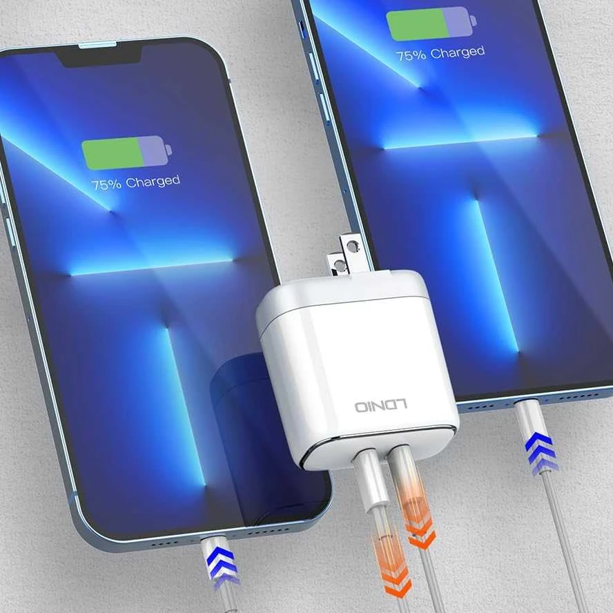 MFi sieninis įkroviklis LDNIO A2528M, 2xUSB-C, USB-C iki Lightning 35W