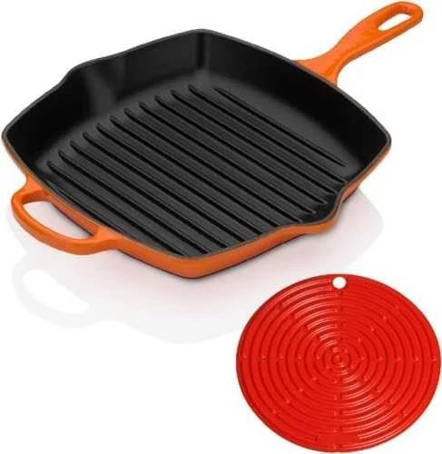 Virtuvės Indai - Le Creuset Signature Kvadratinė Grilio Keptuvė 26cm Indukcinė Indaplovėje Saugoma Raudona
