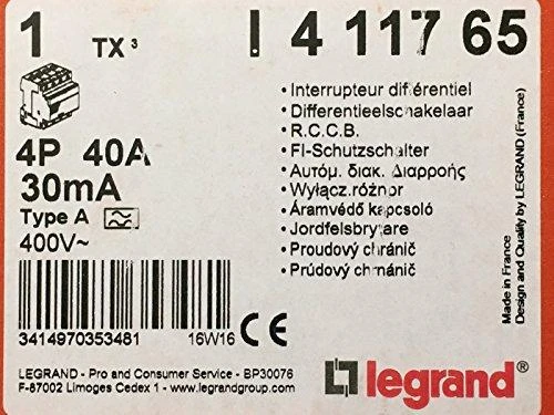Legrand RCD 4P 40A 0.03A tipas A P304 - 411765