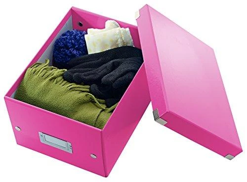 Rožinė dėžė Leitz Click&Store su turiniu