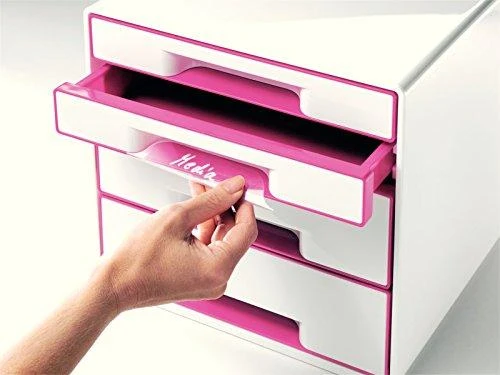 *Dokumentų dėžė Leitz Wow Dual, su 4 stalčiais, baltos/rožinės spalvos