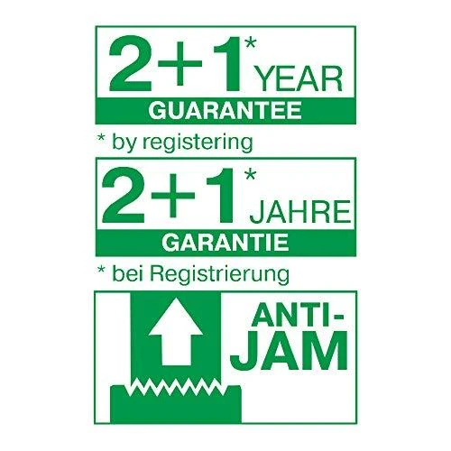 Leitz dokumentų naikiklio garantijos ir anti-jam piktogramos