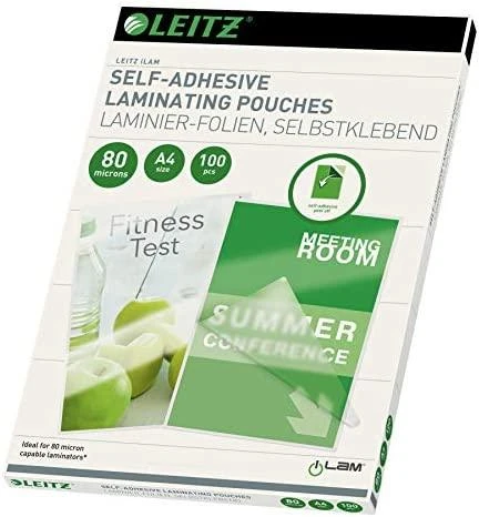 Laminavimo vokeliai Leitz, A4, , 80 mik., lipnūs, 100 vnt