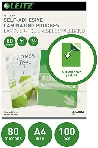 Laminavimo vokeliai Leitz, A4, , 80 mik., lipnūs, 100 vnt