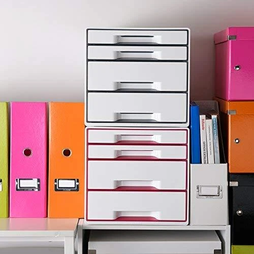 *Dokumentų dėžė Leitz Wow Dual, su 4 stalčiais, baltos/rožinės spalvos