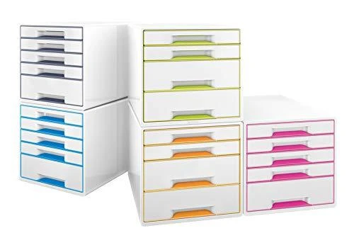 *Dokumentų dėžė Leitz Wow Dual, su 4 stalčiais, baltos/rožinės spalvos