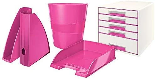 *Dokumentų dėžė Leitz Wow Dual, su 4 stalčiais, baltos/rožinės spalvos