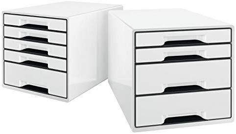 Leitz LEITZ CUBE WOW Pearl Baltas stalčių spintelė su 5 stalčiais. Patvari ir stabili, su patraukliu dviejų spalvų blizgiu WOW dizainu - 52142001