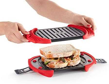 Lekue Microwave Grilis, Sandwich Maker, Panini Press, 10 in X 5.7 in, Raudona