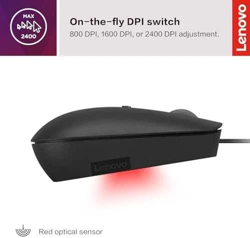 Lenovo | Compact Pelė | 400 | su laidu | USB-C | Raven juodas