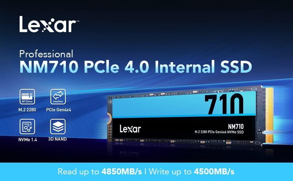 Lexar | M.2 NVMe SSD | NM710 | 2000 GB | SSD form factor M.2 2280 | Solid-state drive sąsaja PCIe Gen4x4 | Skaitymo greitis 4850 MB/s | Rašymo greitis 4500 MB/s