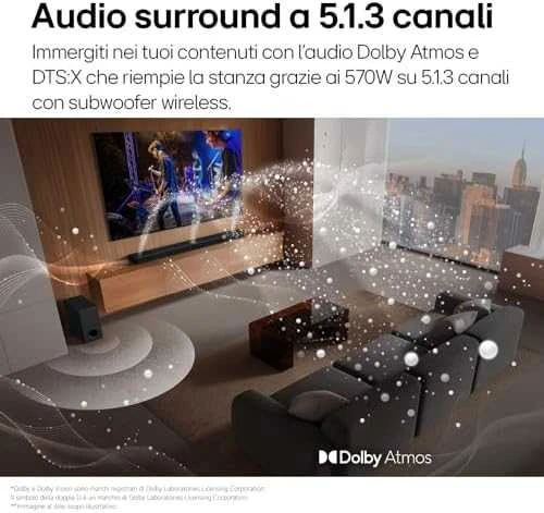 Namų kino sistema LG Soundbar su Dolby Atmos ir 5.1.3 kanalais | S90TY | Bluetooth