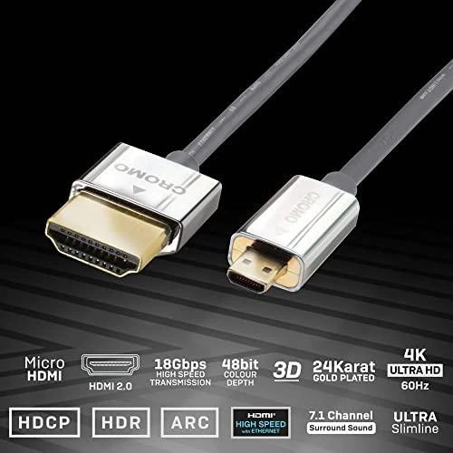 HDMI Laidas - LINDY Cromo Slim HDMI į Micro HDMI Laidas, Didelės Spartos, 2 m, Juodas