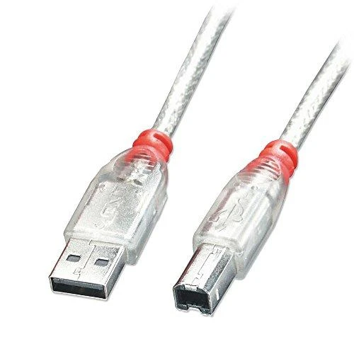 USB Kabelis - LINDY USB 2.0 Cable Type A/B, M/M, Didelis/Vidutinis/Mažas Greitis, 0.2 m, Skaidrus