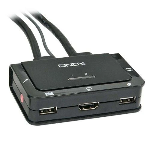 KVM Switch - LINDY 2 Prievadų HDMI 4K30, USB 2.0 Garso KVM Switch, Juodas