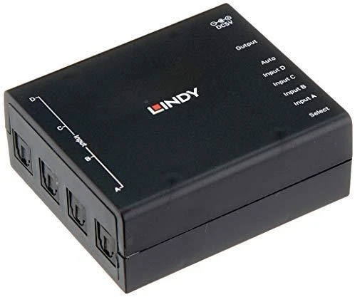 Garso Jungiklis - LINDY 4 Prievadų Automatinis Optinis Garso Jungiklis TosLink 5.1 Palaikymas, Juodas