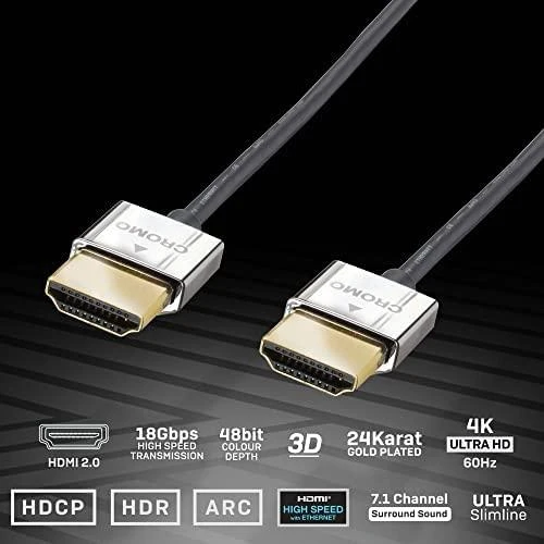 HDMI Laidas - LINDY Cromo Slim HDMI Laidas, Didelės Spartos, M/M, 2 m, Juodas