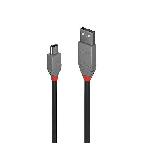 USB Kabelis - LINDY Anthra Line USB 2.0 Type A į Mini-B Laidas, M/M, 480Mbps, 0.5 m, Juodas