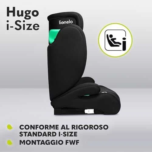 Automobilinė kėdutė Lionelo Hugo i-Size, 15-36 kg, Juodas Carbon